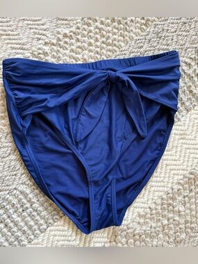 Tie-Front High-Waist Bikini Bottoms - Navy blue nwot 2x 22w tummy control lysa